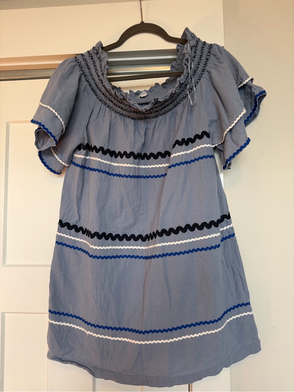 Mudpie Women’s Blue Off-Shoulder Dress with Ruffle Trim